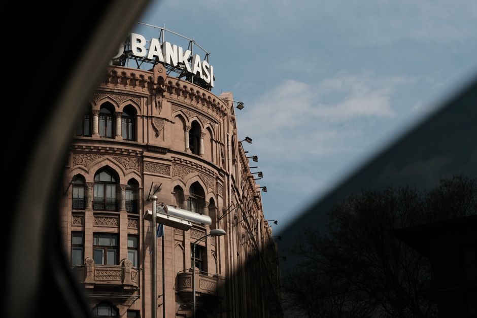 Beautiful historic architecture of a building in Ankara, Türkiye against a clear sky.
